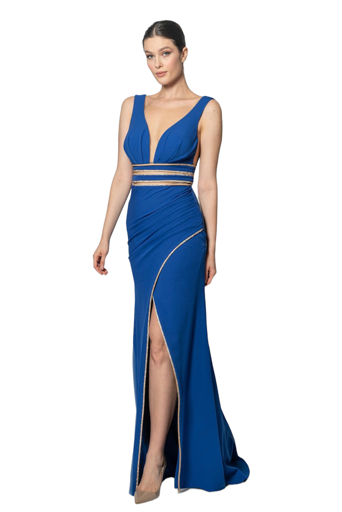 Floor Length Royal Blue Dress with Slit fashionboni Floor Length Royal Blue Dress with Slit fashionboni