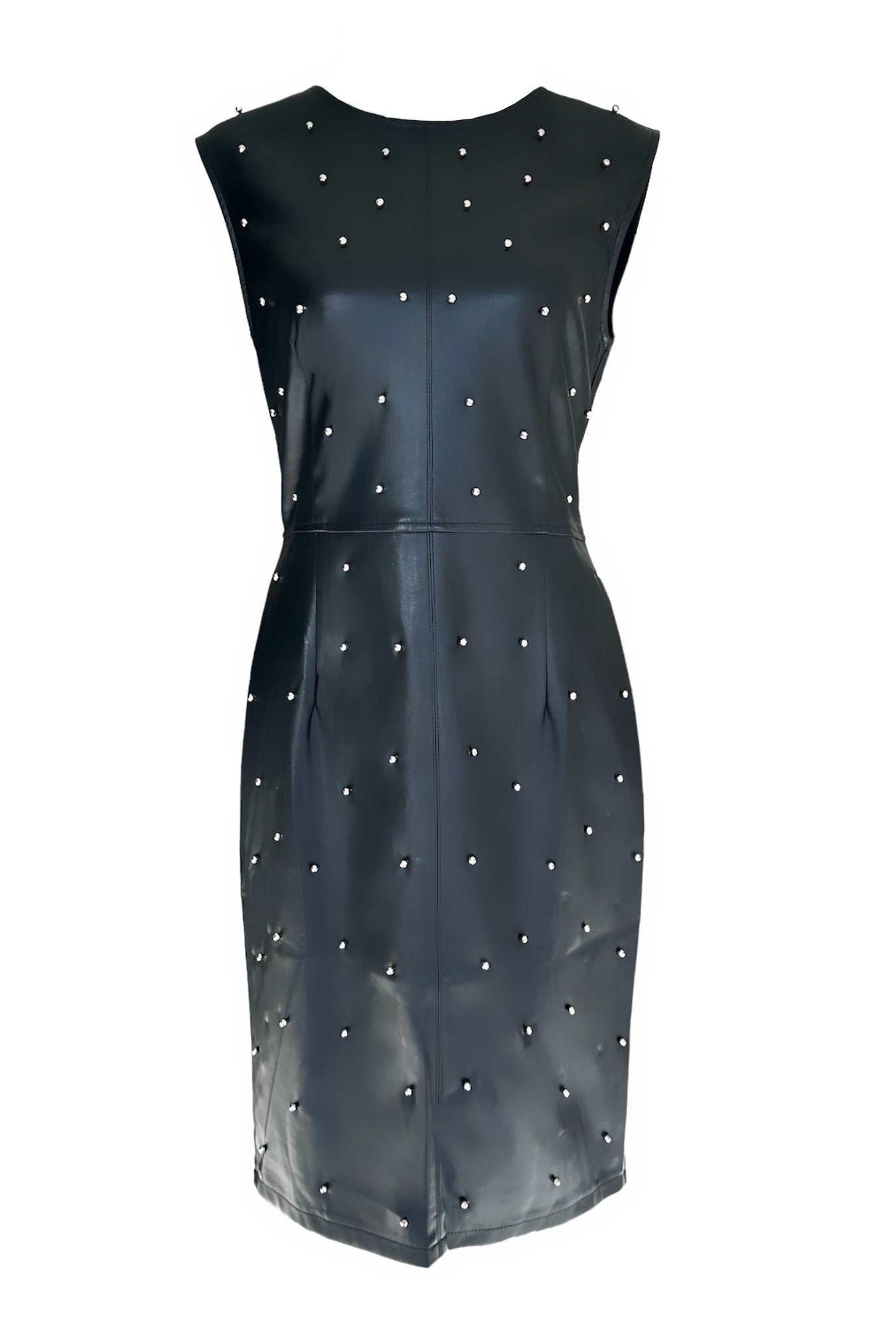 Black Leather Embellished Midi Dress