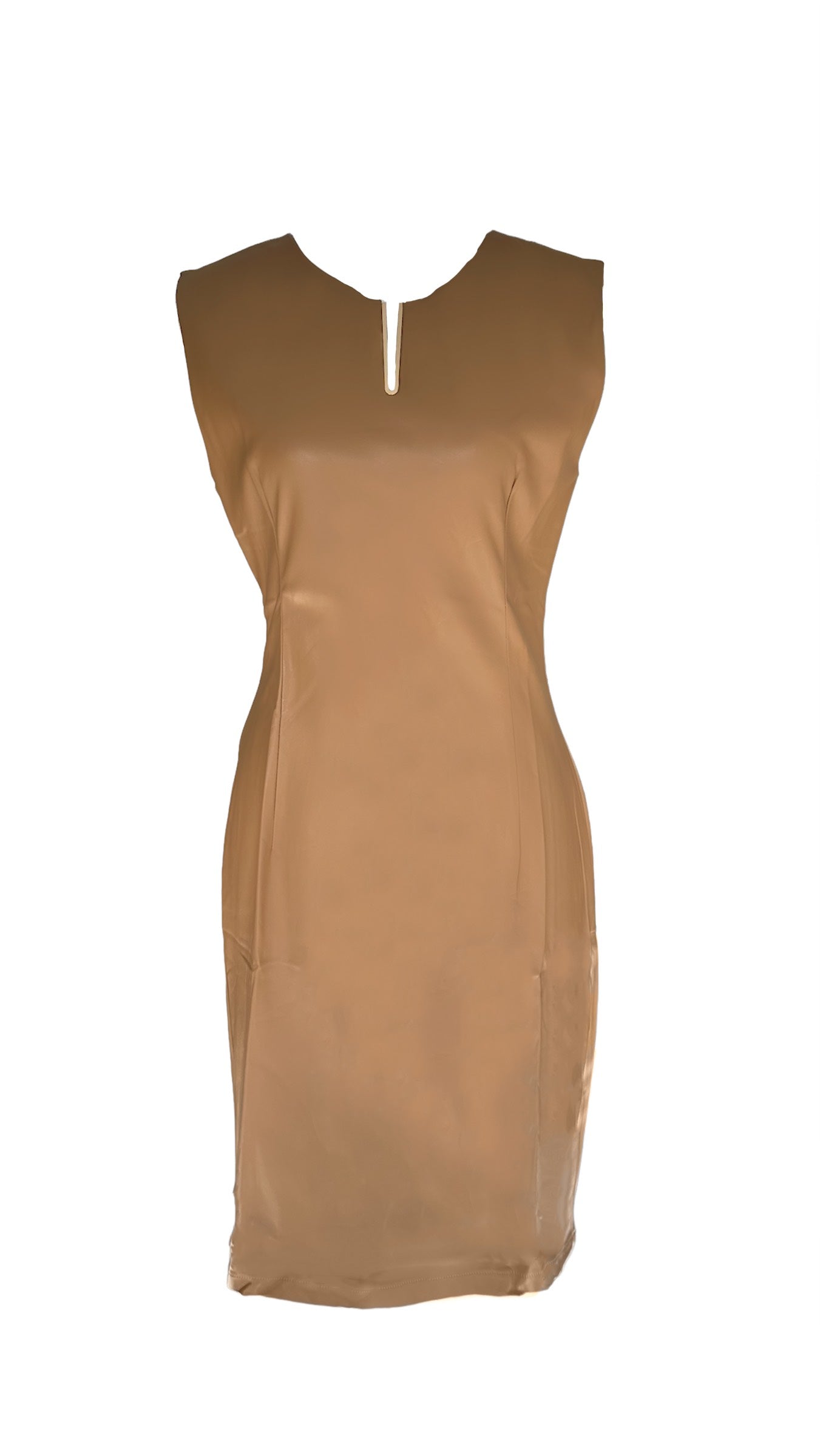Brown Leather Midi Dress fashionboni Brown Leather Midi Dress fashionboni
