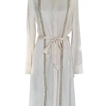 White Long Lace Embellished Jacket with Tie