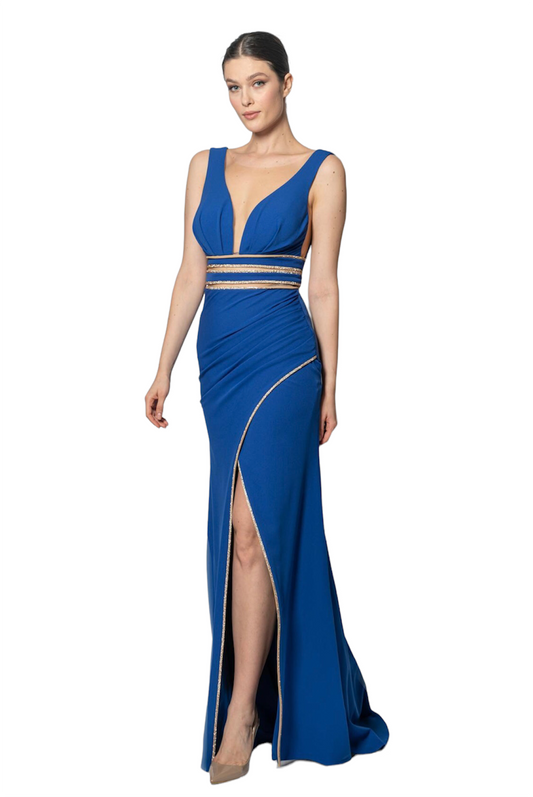 Floor Length Royal Blue Dress with Slit