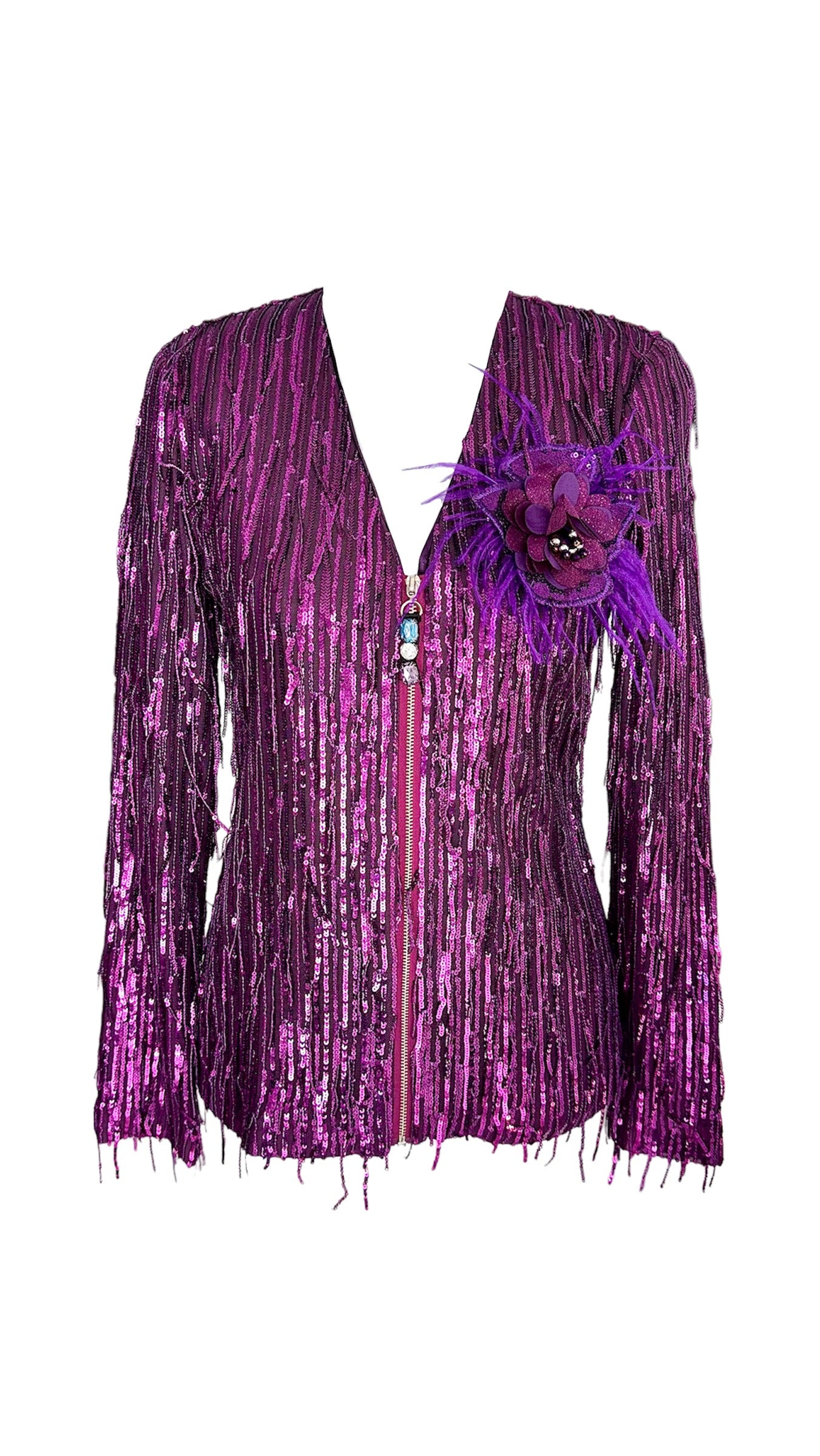 Purple Embellished Sparkly Sequin Jacket