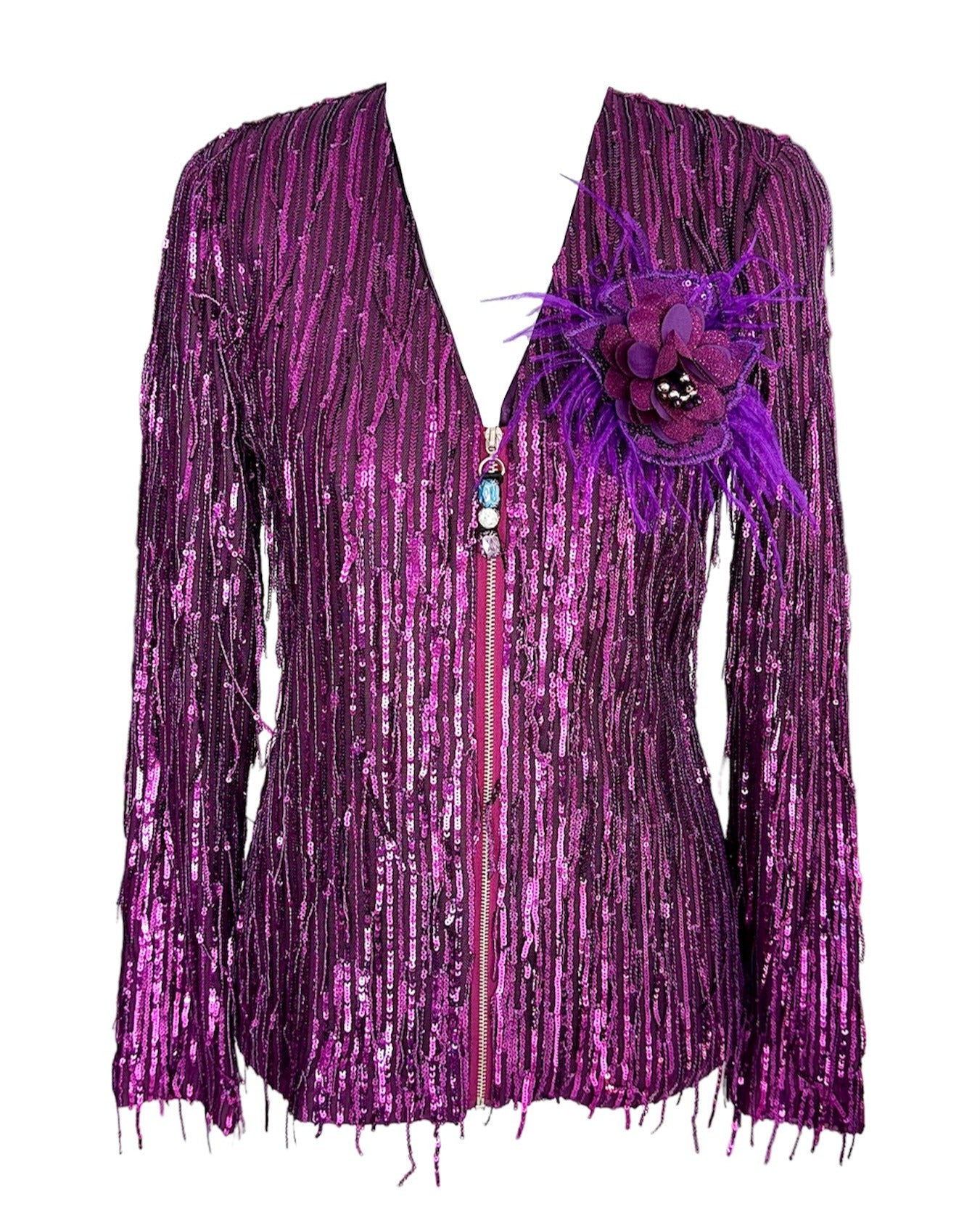 Purple Embellished Sparkly Sequin Jacket