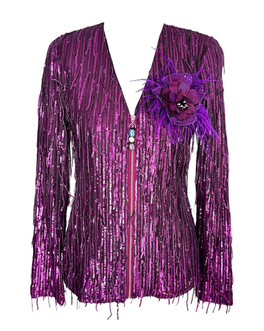 Purple Embellished Sparkly Sequin Jacket