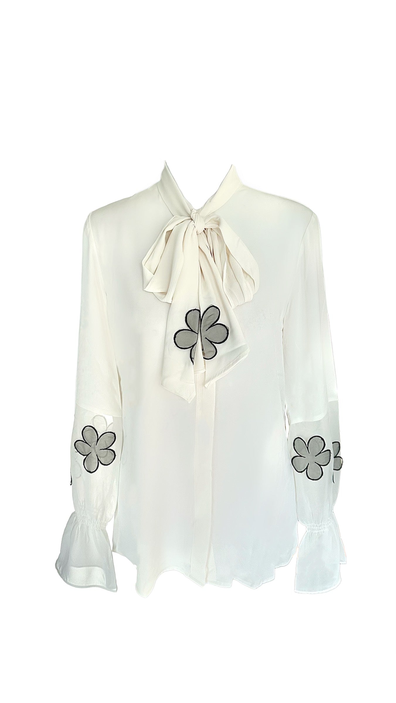 White Long Sleeve Shirt with  Flowers