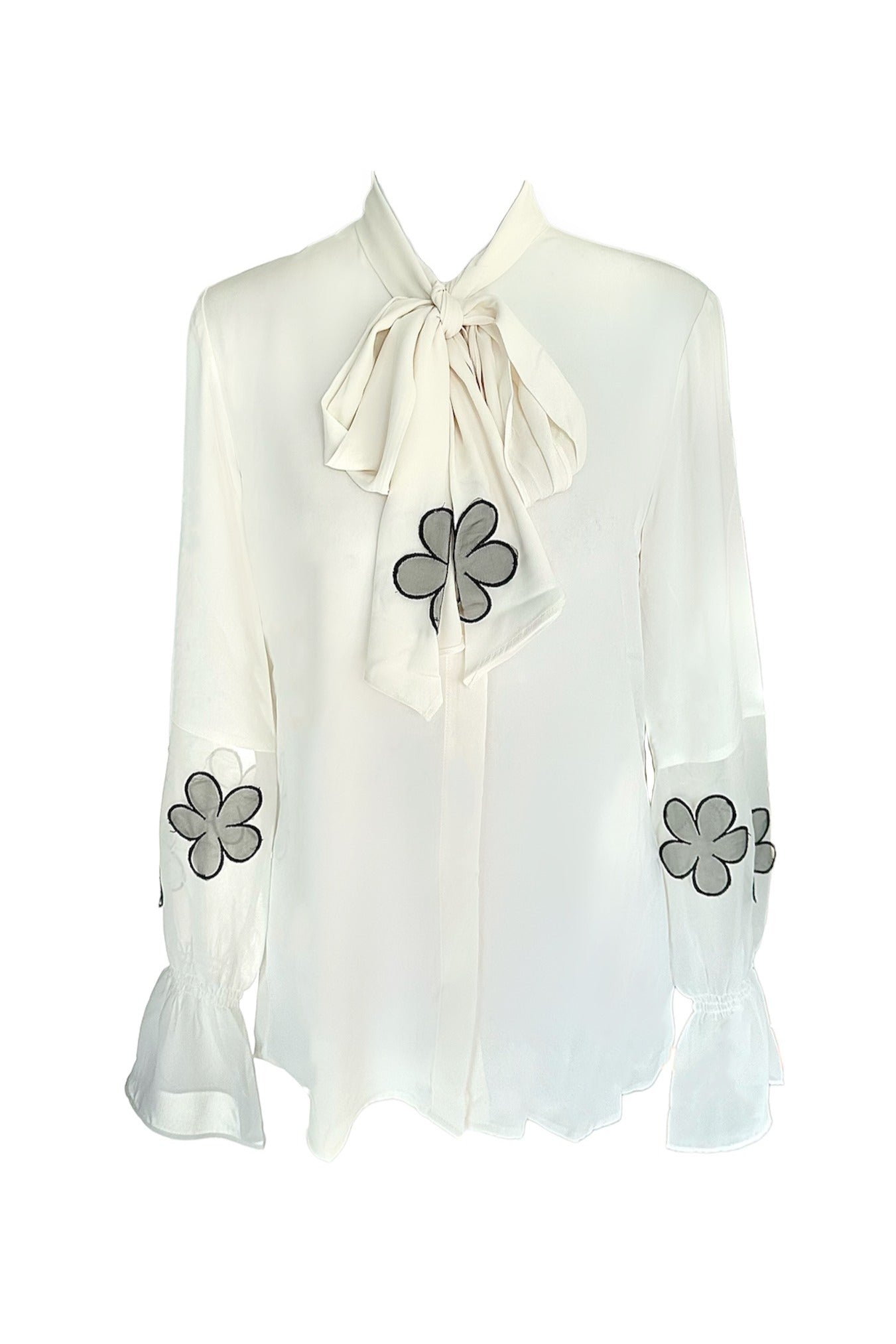 White Long Sleeve Shirt with  Flowers