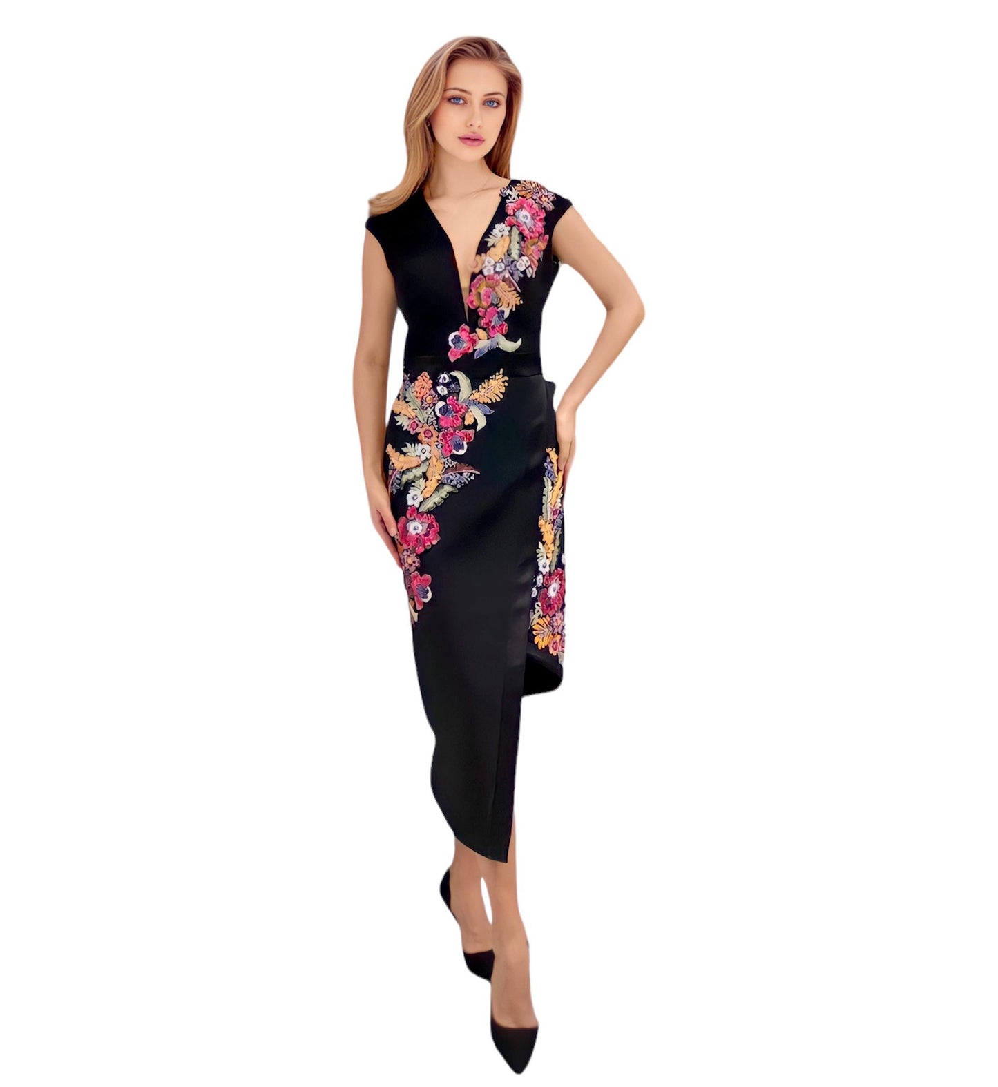 Black  Cocktail Midi Dress