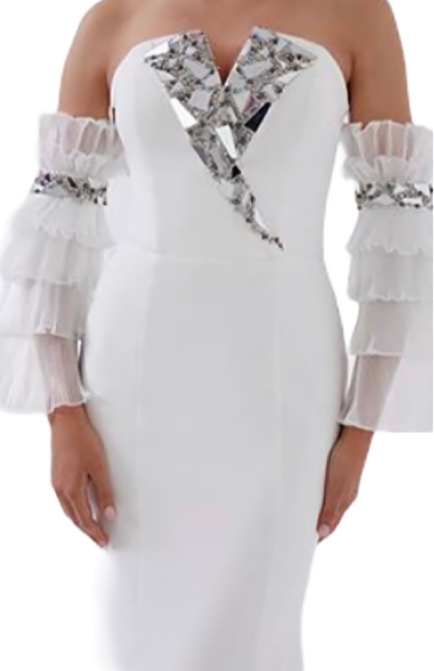 White Dress with Attached Ruffle Sleeves