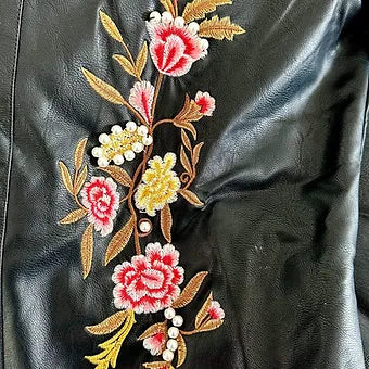 Black Leather Embroidered Jacket