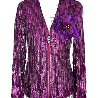 Purple Embellished Sparkly Sequin Jacket